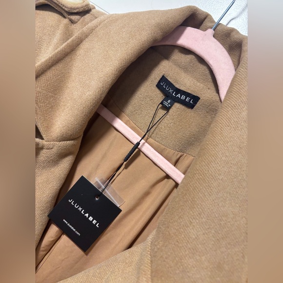NWT • JLUXLABEL • CAMEL SAVANNAH BELTED WOVEN COAT • SMALL • SHOULDER PADS - Picture 5 of 5
